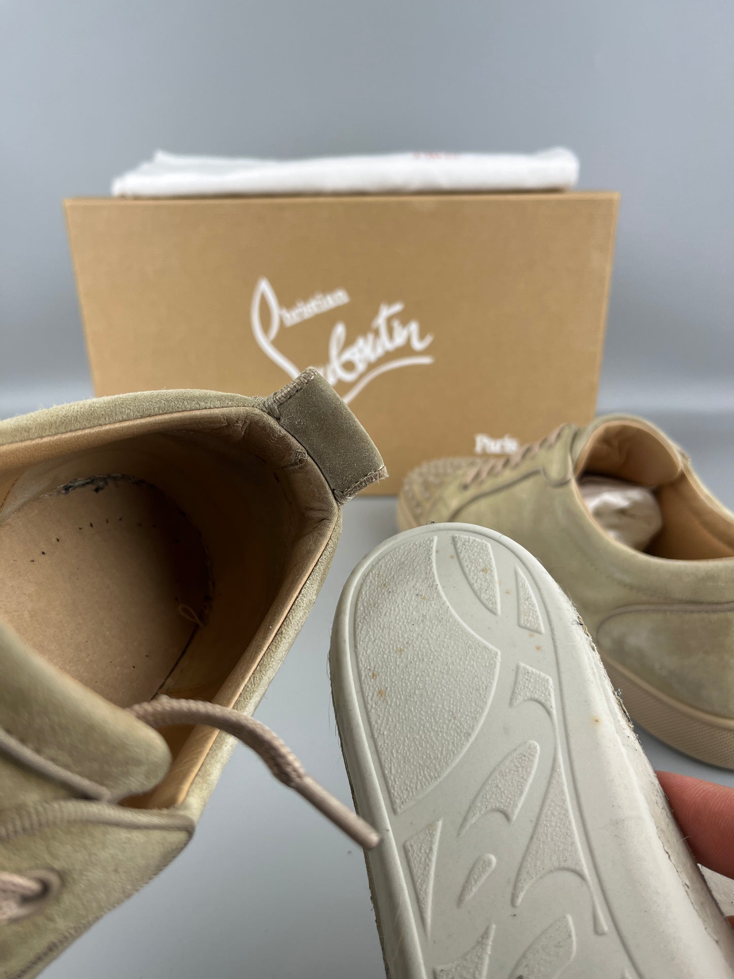 Christian Louboutin Louis Junior Spikes Sneaker Beige | 42.5