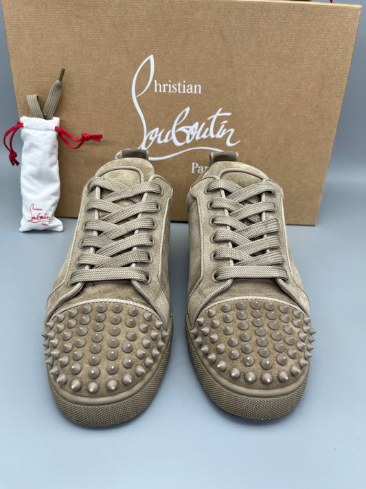 Christian Louboutin Louis Junior Spikes Orlato suede sneaker in beige