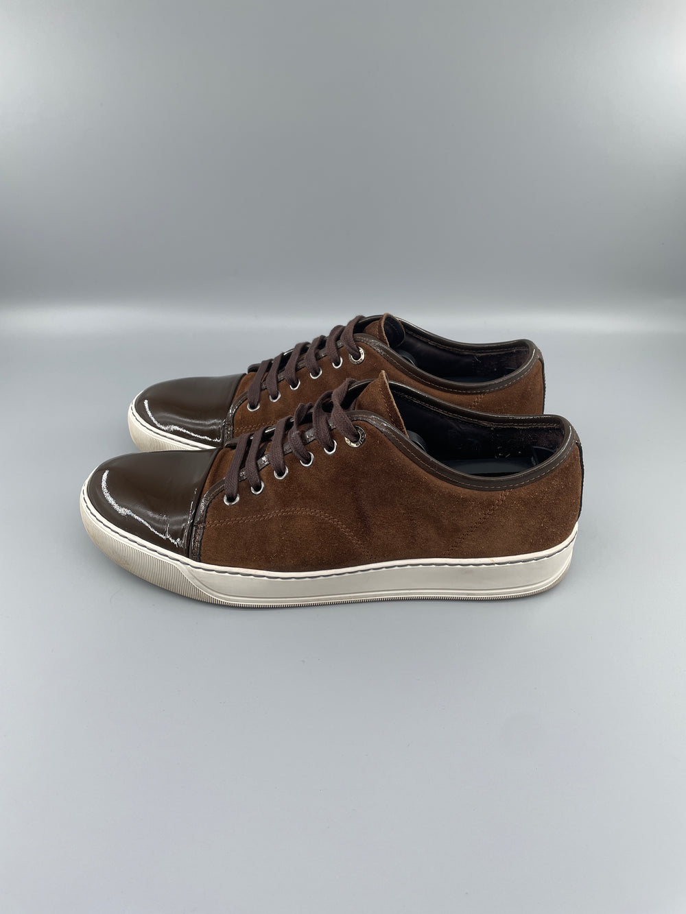 Lanvin Dbb1 Patent Cap Toe Sneaker Brown | UK7