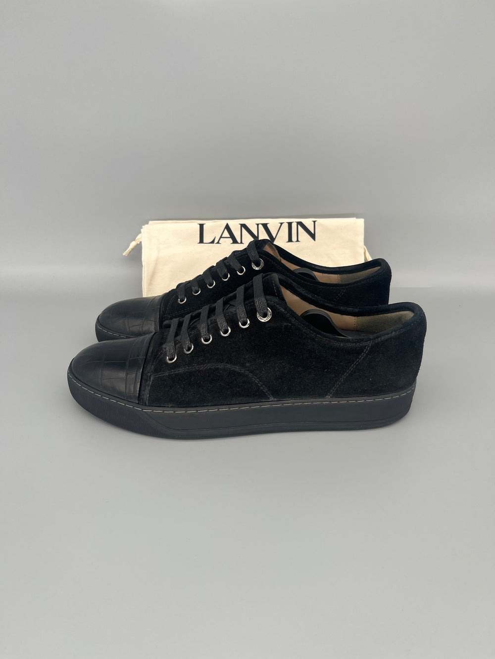 Lanvin Dbb1 Croc Cap Toe Sneaker Black | 42