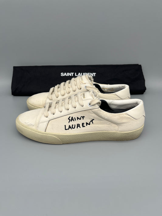 Saint Laurent SL/06 Court vita sneakers i tyg, storlek 39 – äkta lyxiga designerskor