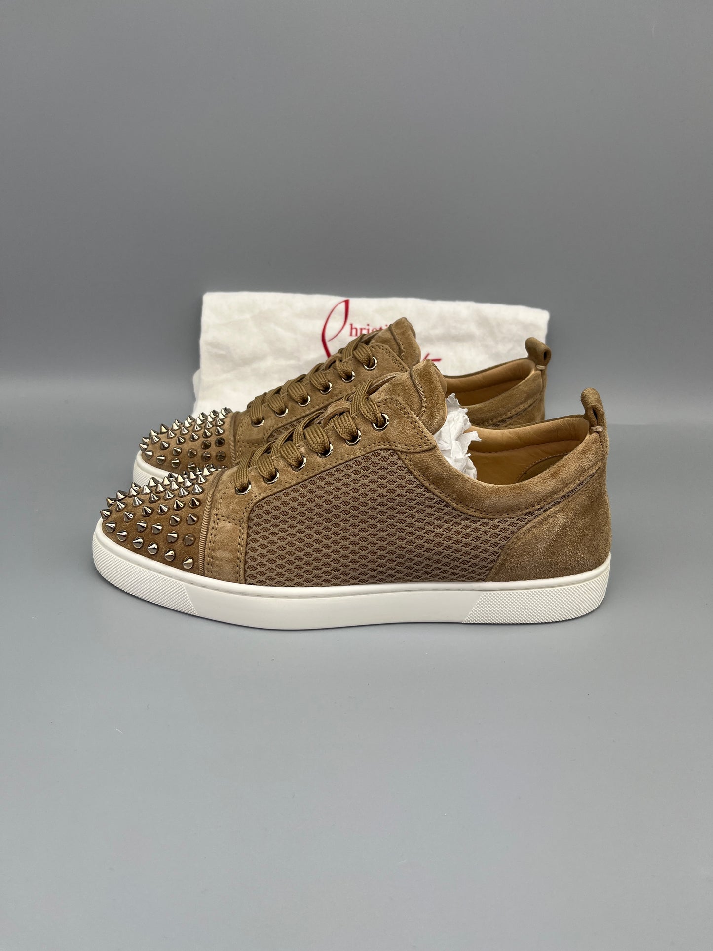Christian Louboutin Louis Junior Spikes Mesh Sneaker Beige | 41