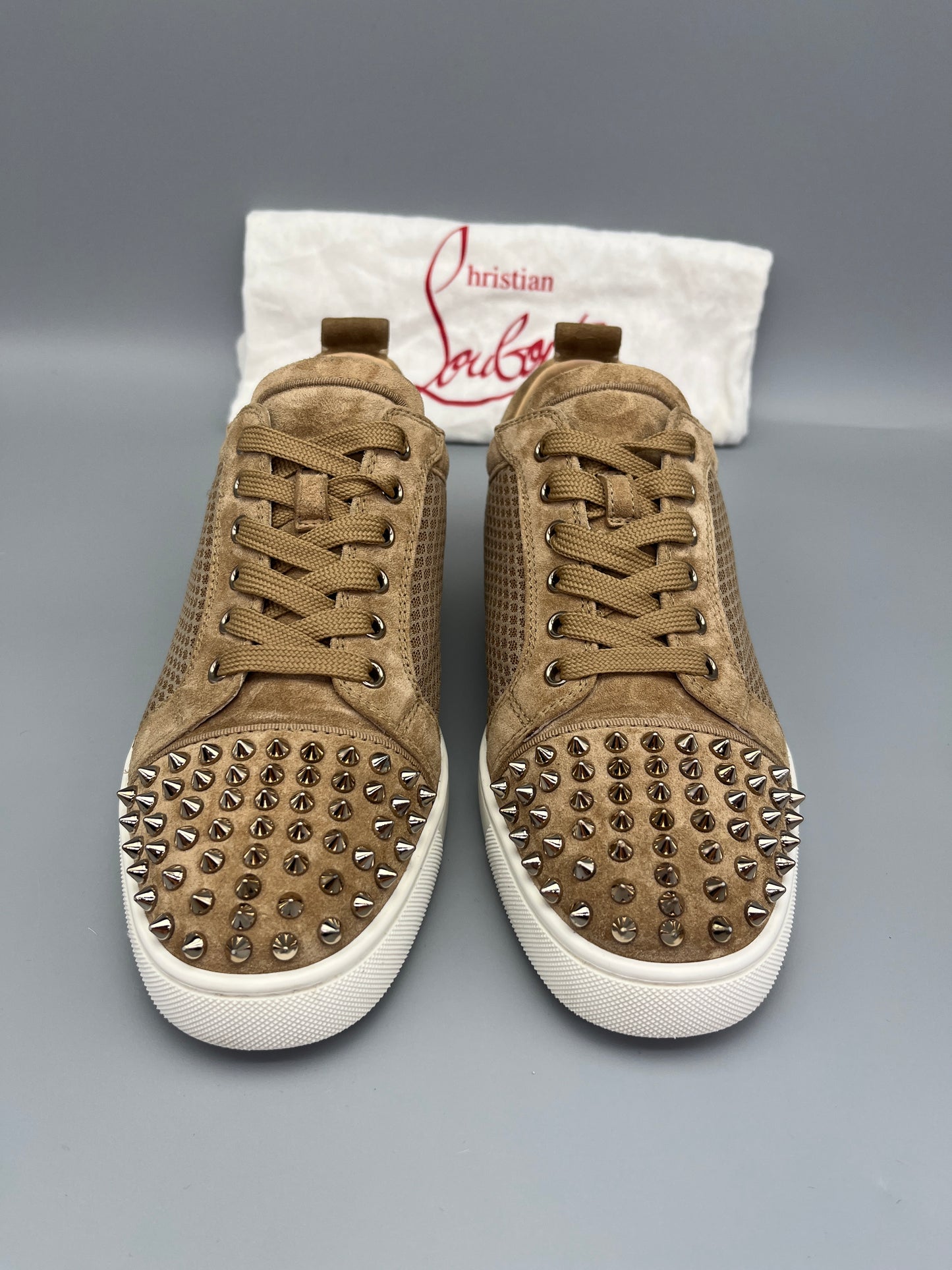 Christian Louboutin Louis Junior Spikes Mesh Sneaker Beige | 41