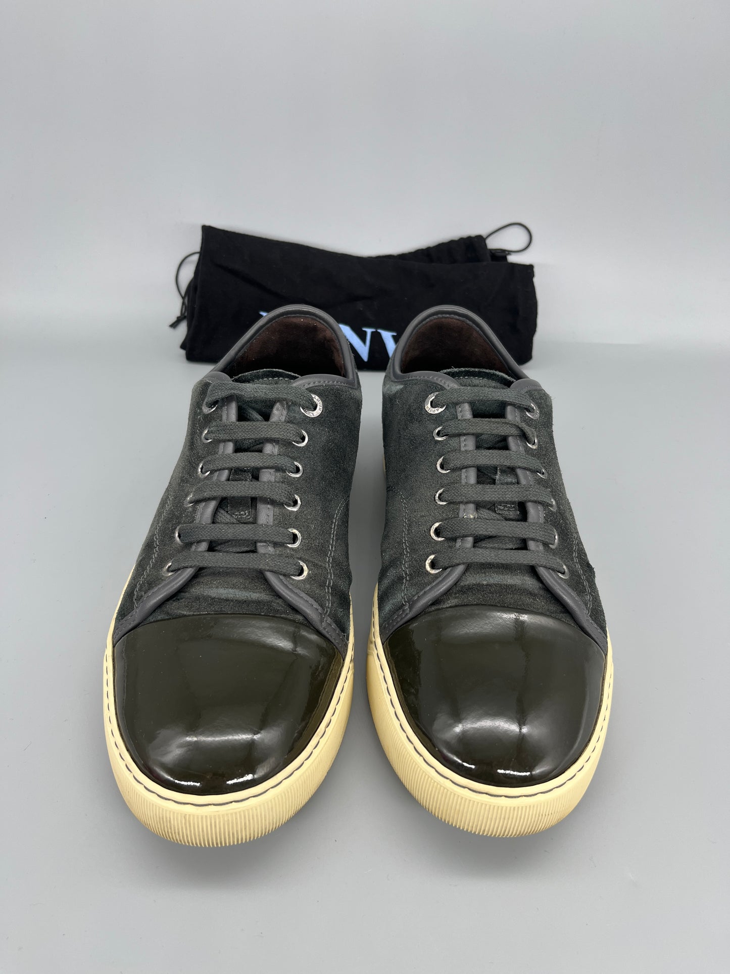 Lanvin Dbb1 Patent Cap Toe Sneaker Elephant Grey | 44