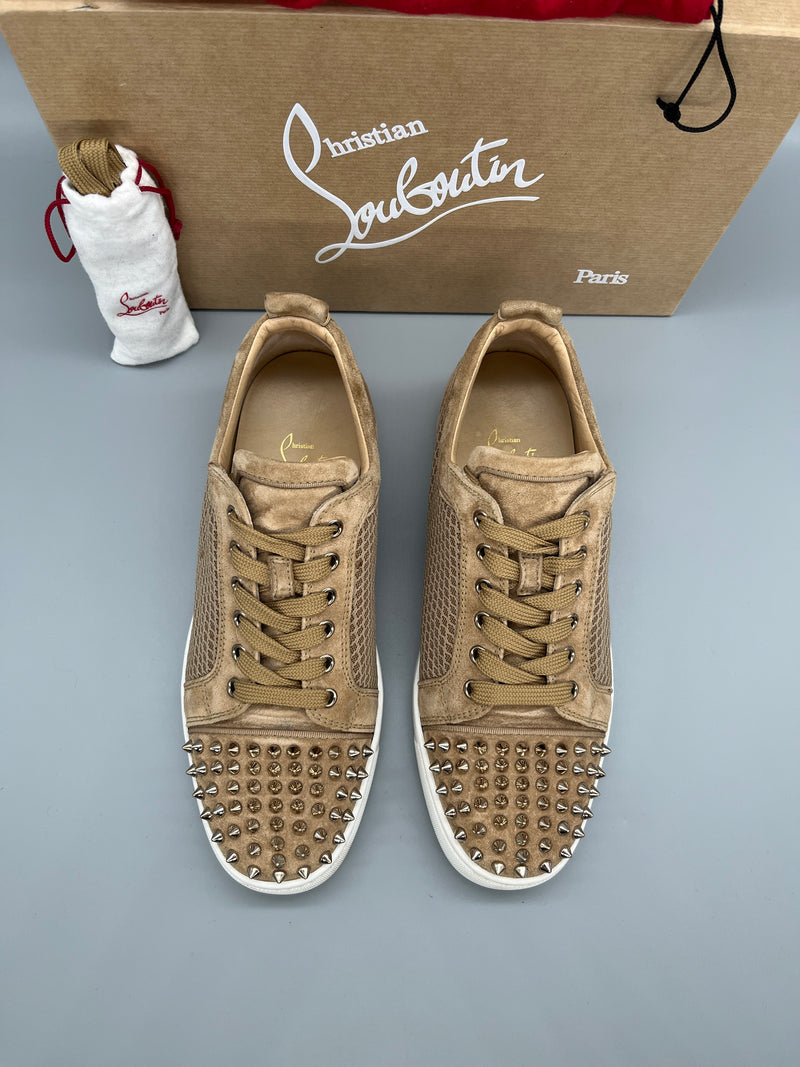 Christian Louboutin Louis Junior Spikes beige mesh designer sneakers with spikes size 42