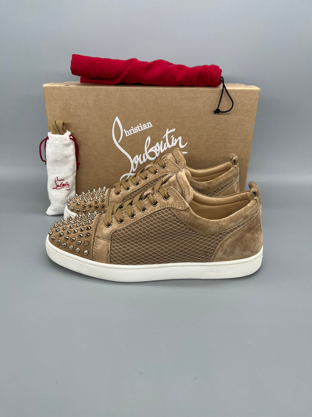 Christian Louboutin Louis Junior Spikes beige mesh sneakers for men size 42