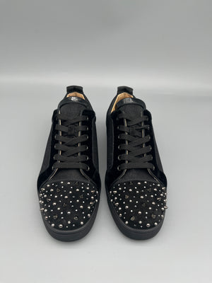 Christian Louboutin Louis Junior Spikes sneaker black suede men’s designer low-top studded luxury shoes front