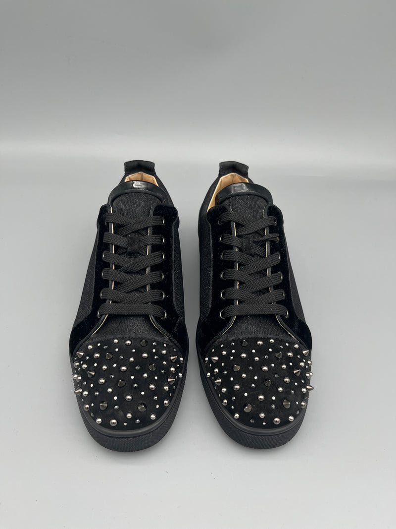Christian Louboutin Louis Junior Spikes sneaker black suede men’s designer low-top studded luxury shoes front