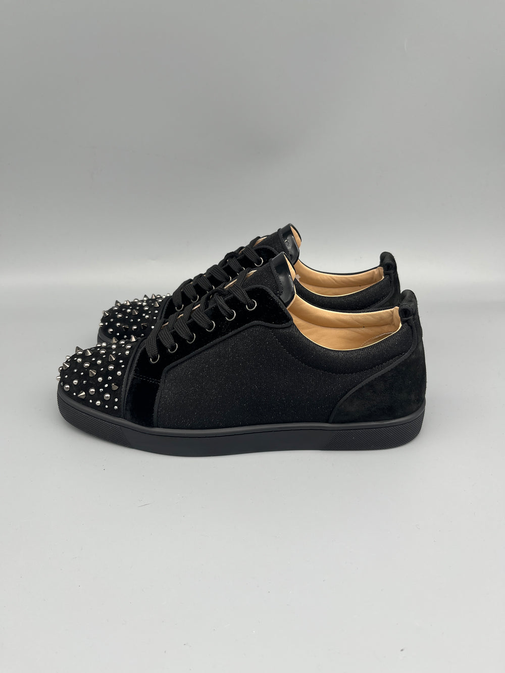 Christian Louboutin Louis Junior Spikes sneaker black suede men’s designer low-top studded luxury shoes