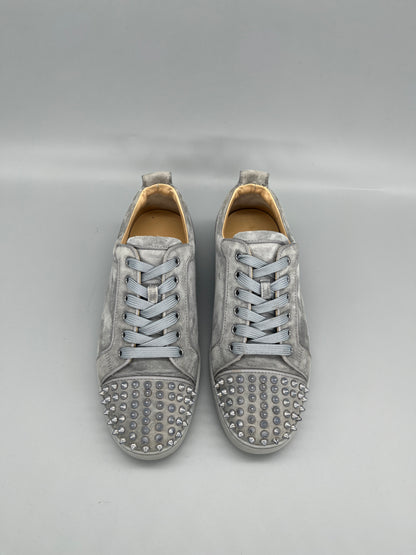 Christian Louboutin Louis Junior Spikes grey suede designer sneakers with silver studs
