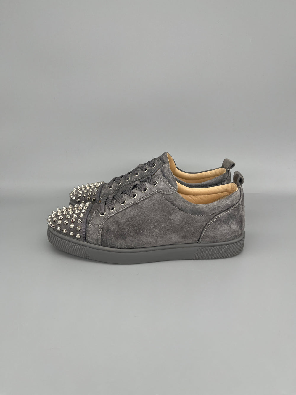 Christian Louboutin Louis Junior Spikes grey suede luxury sneakers for men