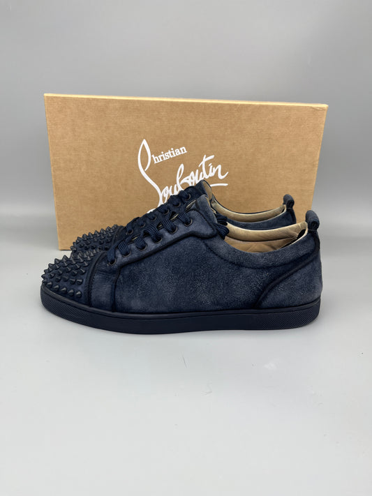 Christian Louboutin Louis Junior Spikes Suede Sneaker in navy – Guaranteed authentic from The Grand Archive.