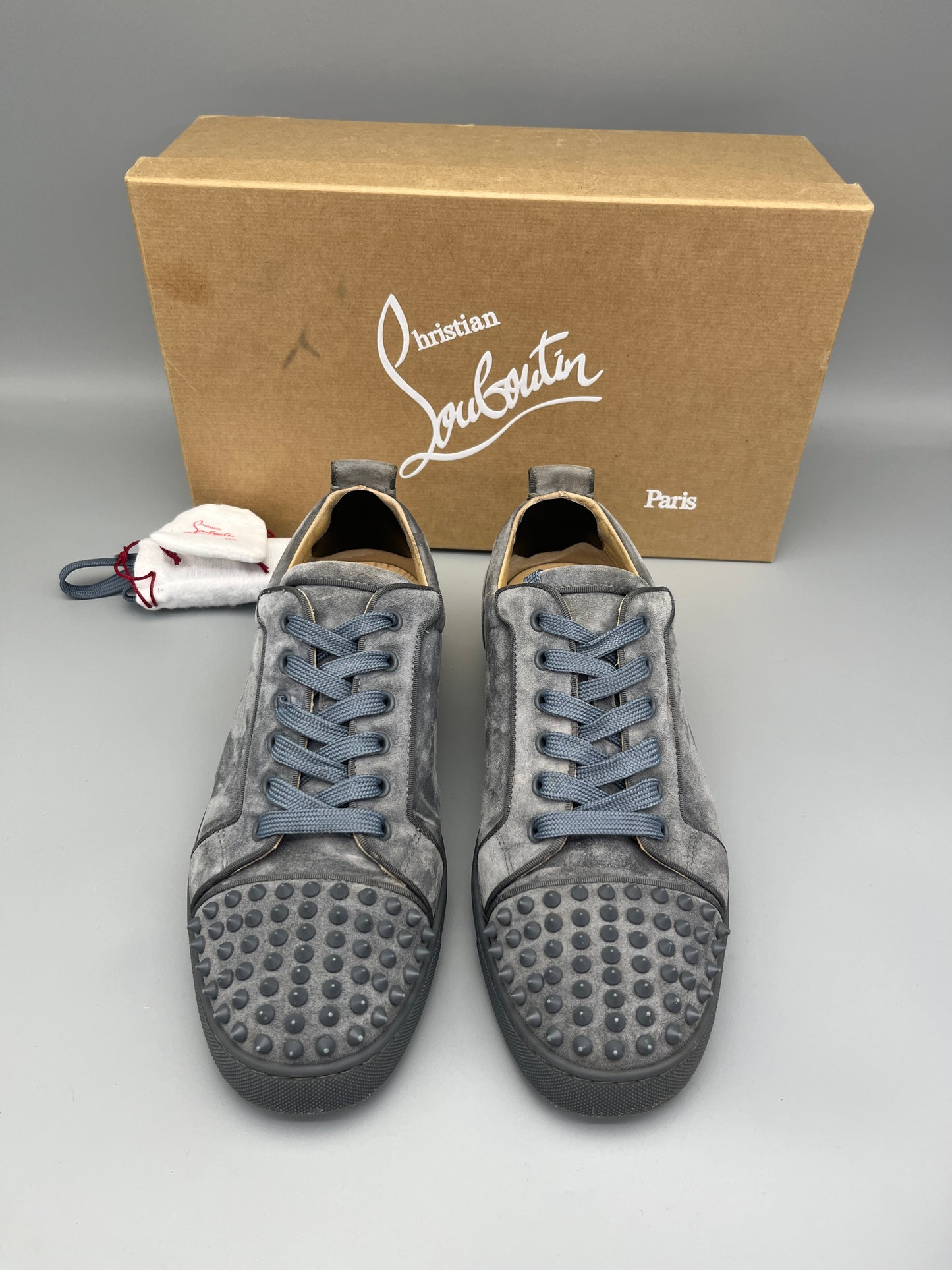 Christian Louboutin Louis Junior Spikes suede sneaker in grey
