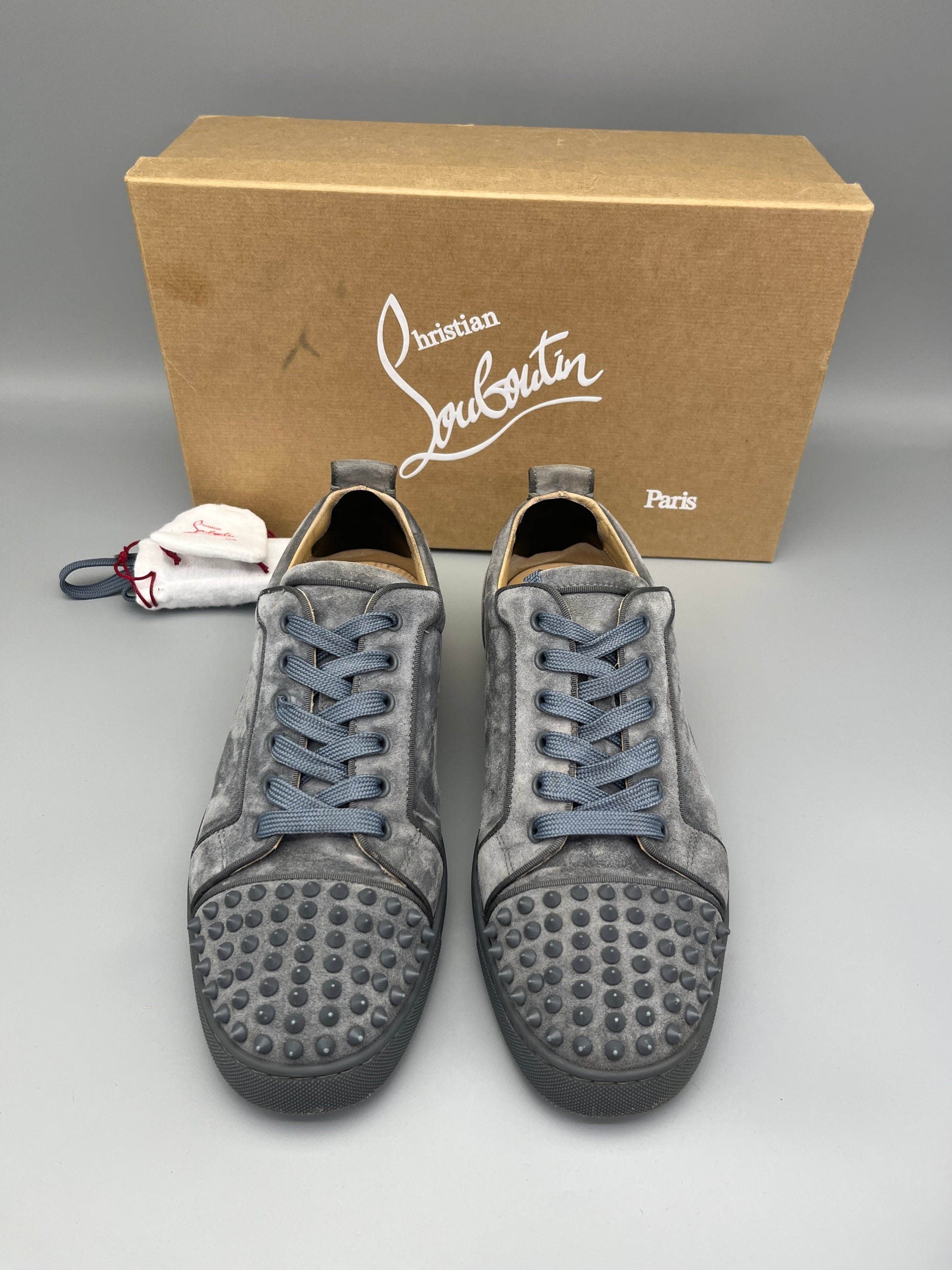Christian Louboutin Louis Junior Spikes suede sneaker in grey