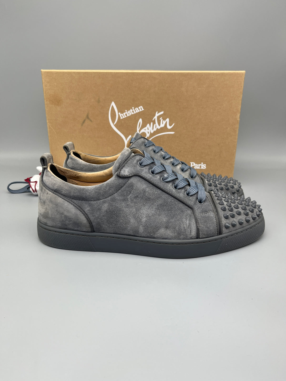 Christian Louboutin Louis Junior Spikes suede sneaker in grey