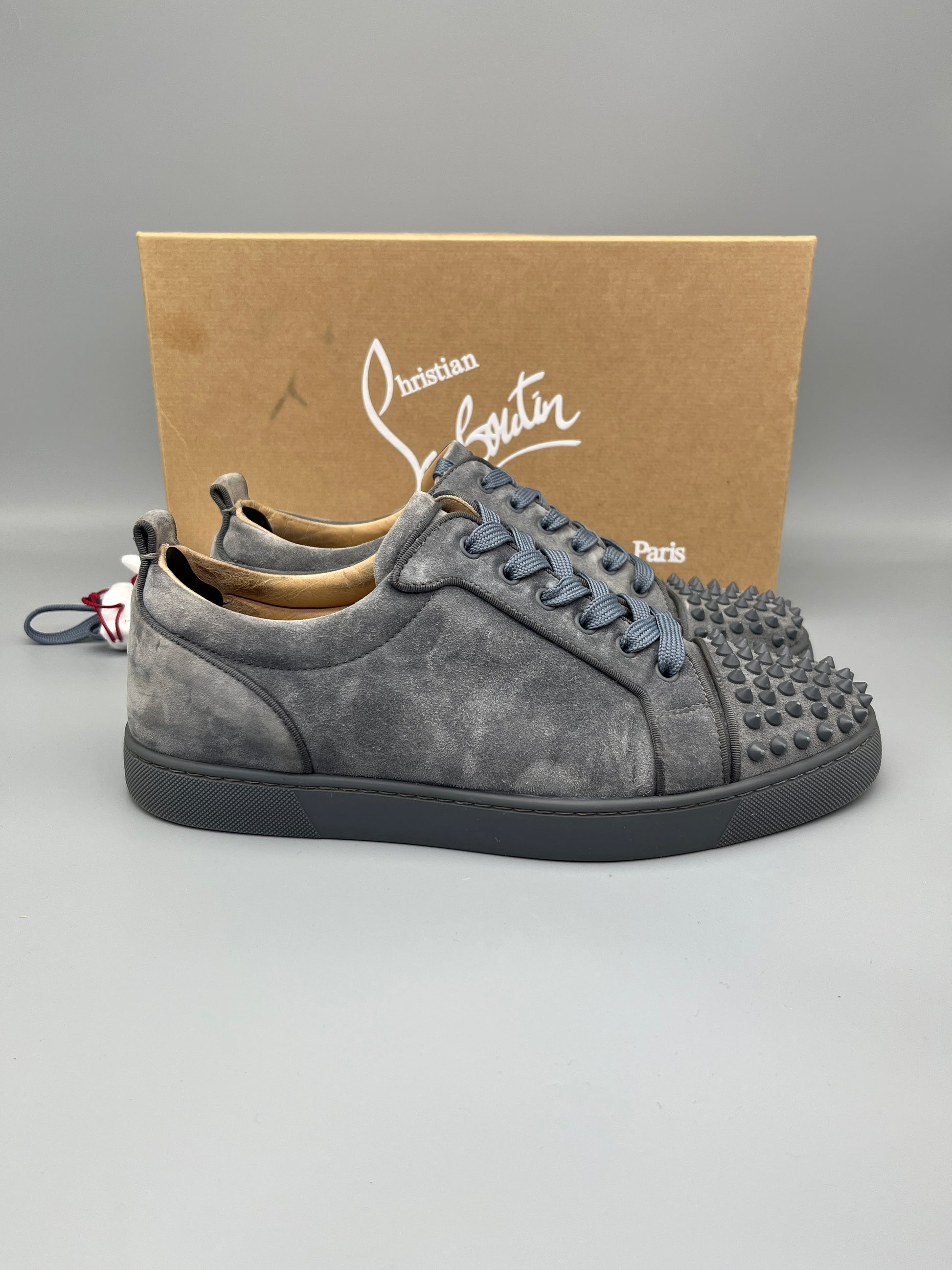 Christian Louboutin Louis Junior Spikes suede sneaker in grey