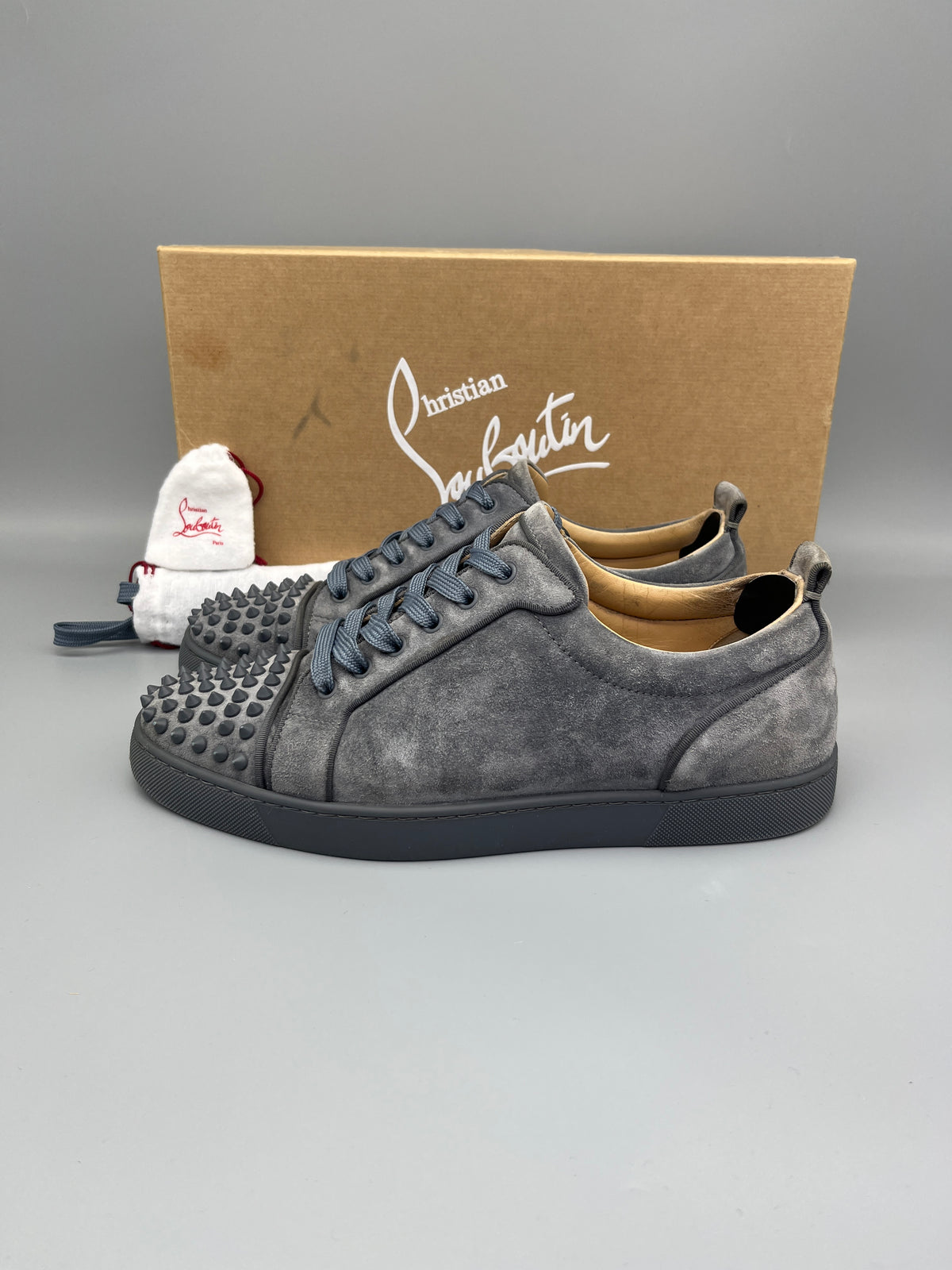 Christian Louboutin Louis Junior Spikes suede sneaker in grey