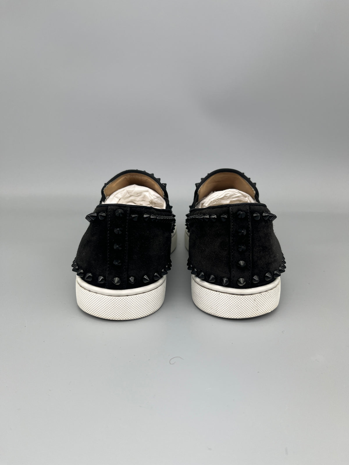 Christian Louboutin Pik Boat Spikes suede sneaker in black – Guaranteed authentic from The Grand Archive.