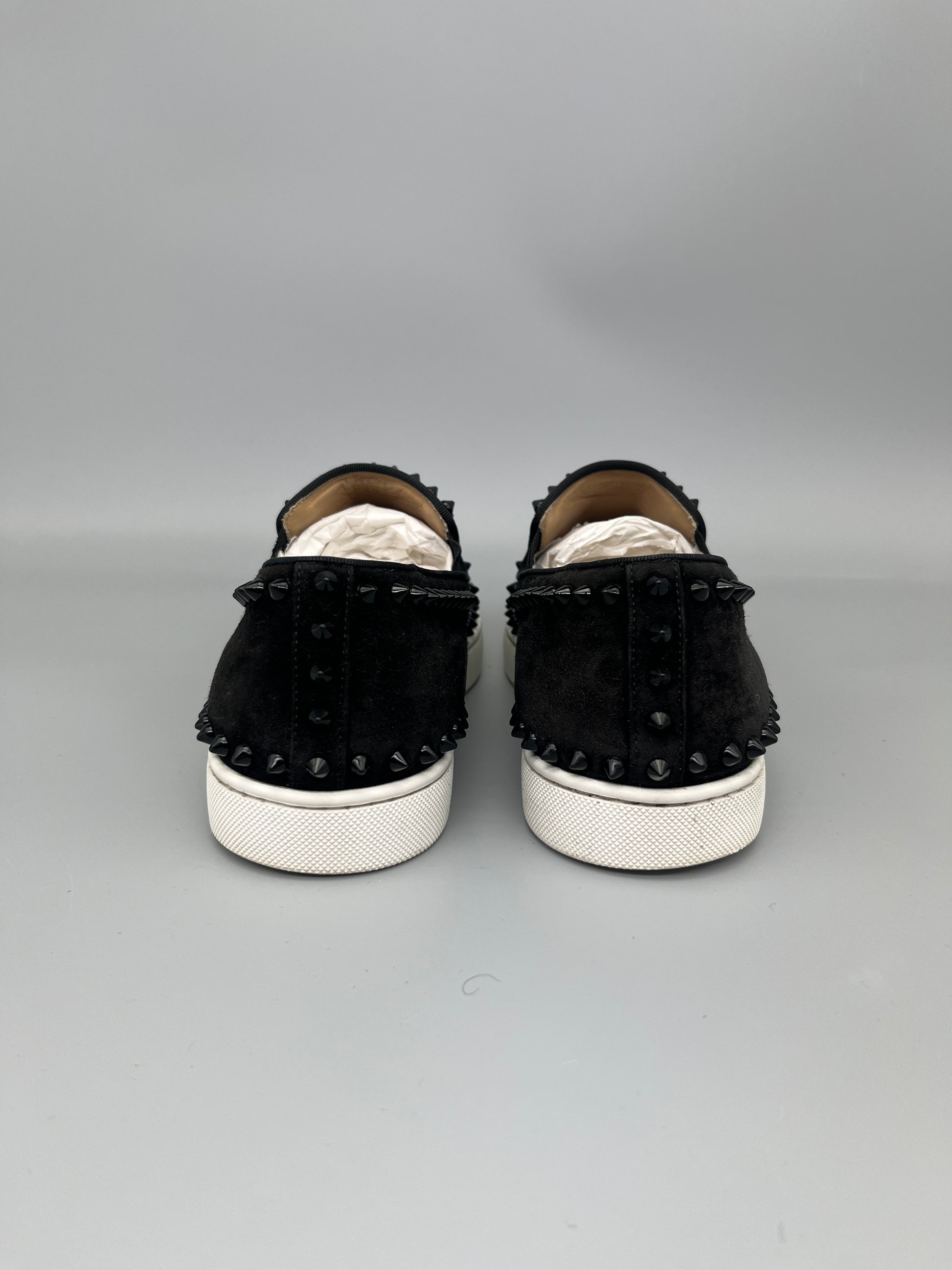 Christian Louboutin Pik Boat Spikes suede sneaker in black – Guaranteed authentic from The Grand Archive.