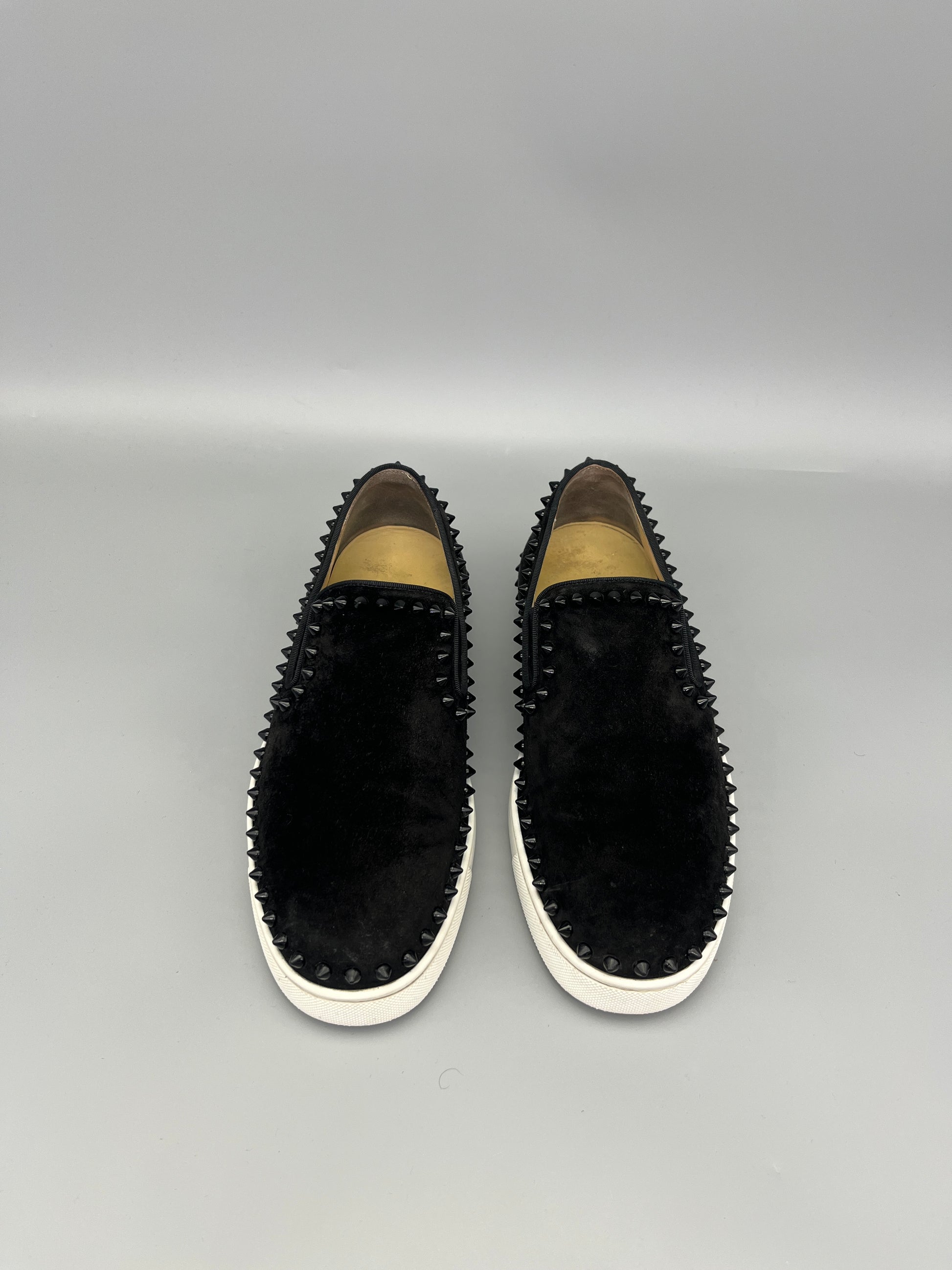 Christian Louboutin Pik Boat Spikes suede sneaker in black – Guaranteed authentic from The Grand Archive.