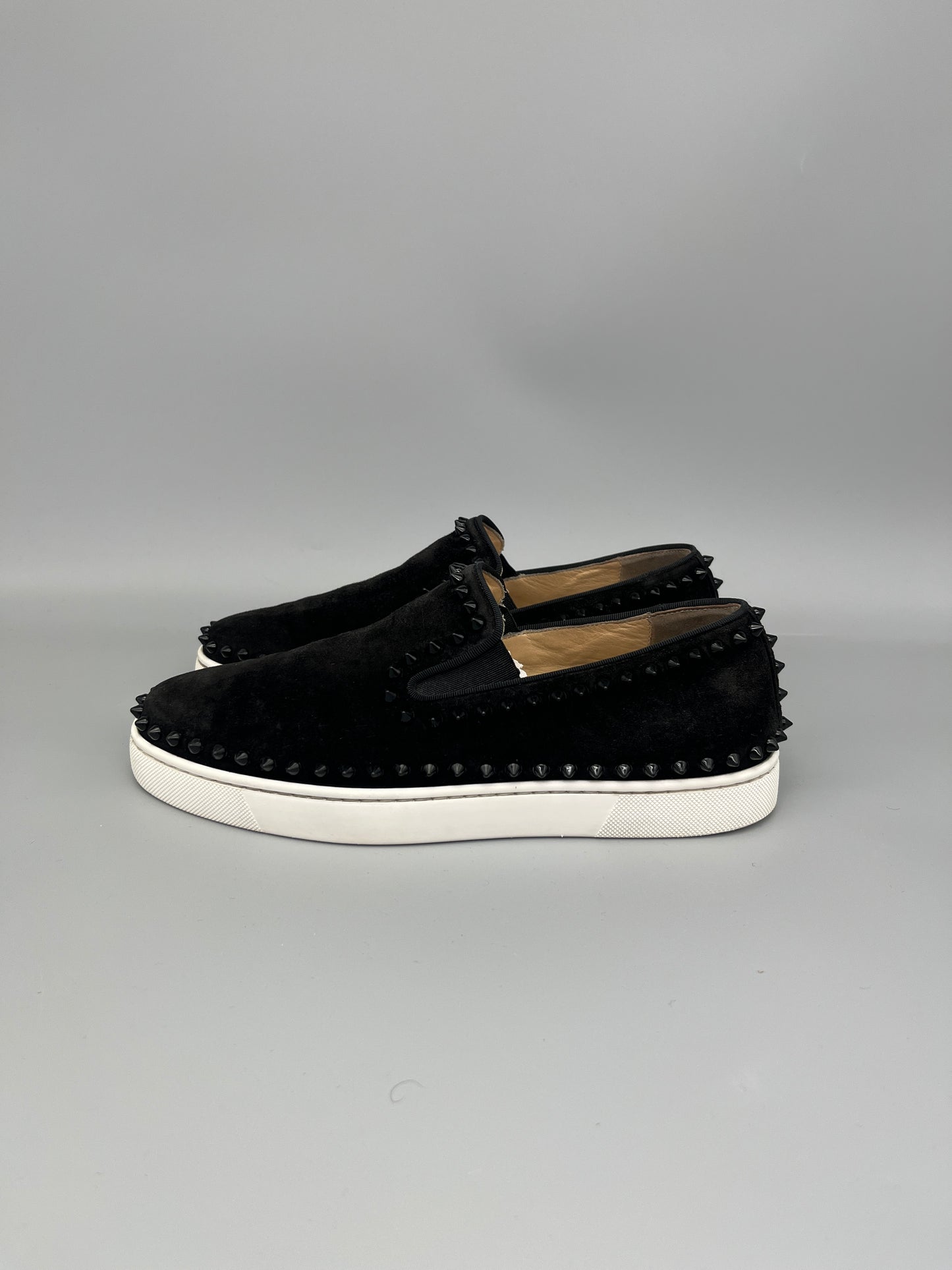 Christian Louboutin Pik Boat Spikes suede sneaker in black – Guaranteed authentic from The Grand Archive.