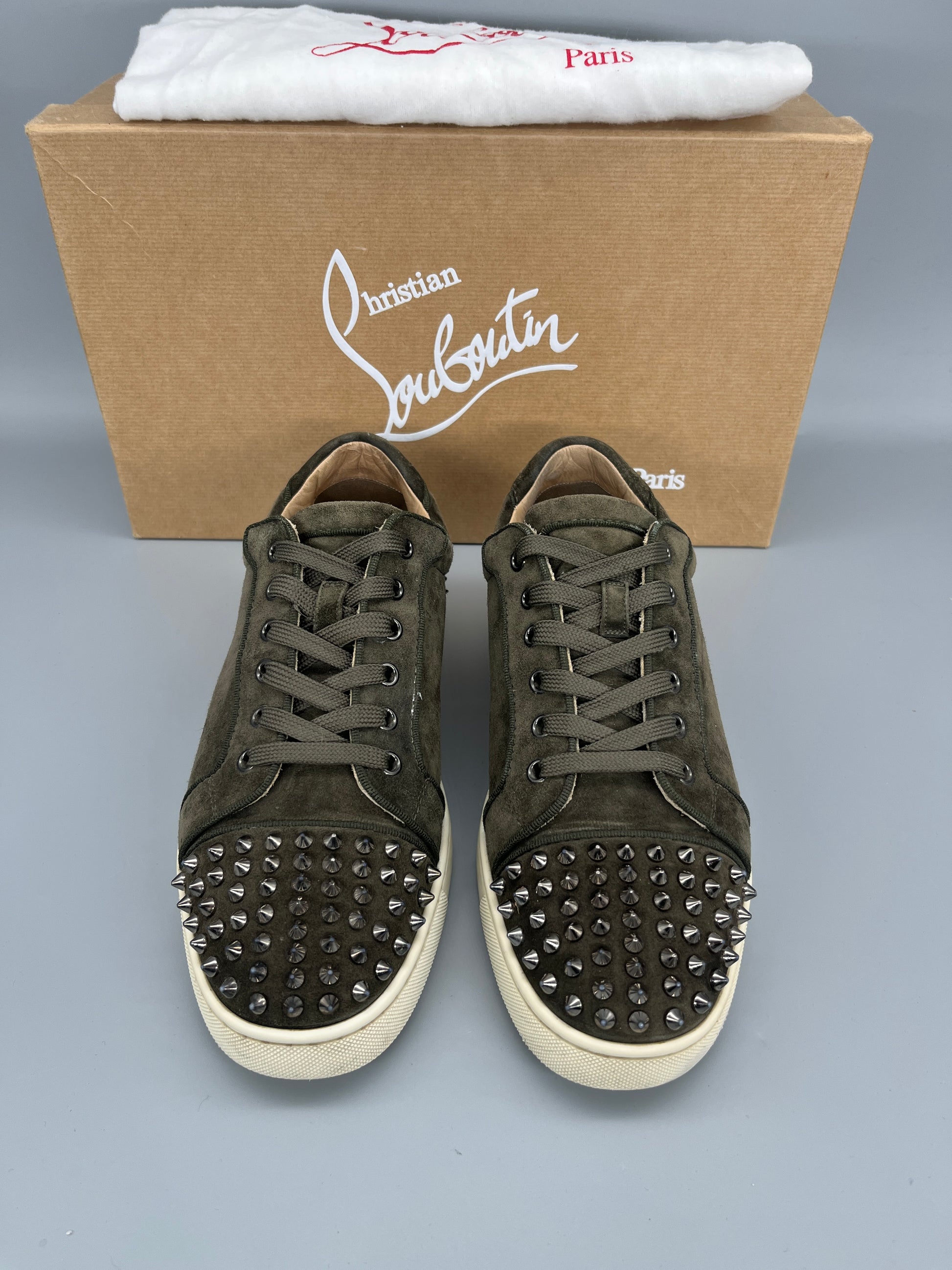 Christian Louboutin Seavaste Spikes dark green suede designer sneakers with spikes