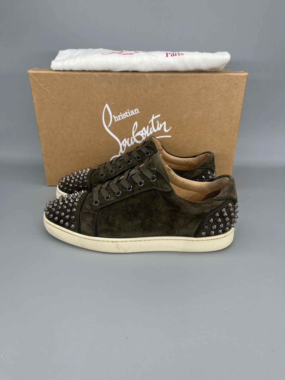 Christian Louboutin Seavaste Spikes dark green suede sneakers for men