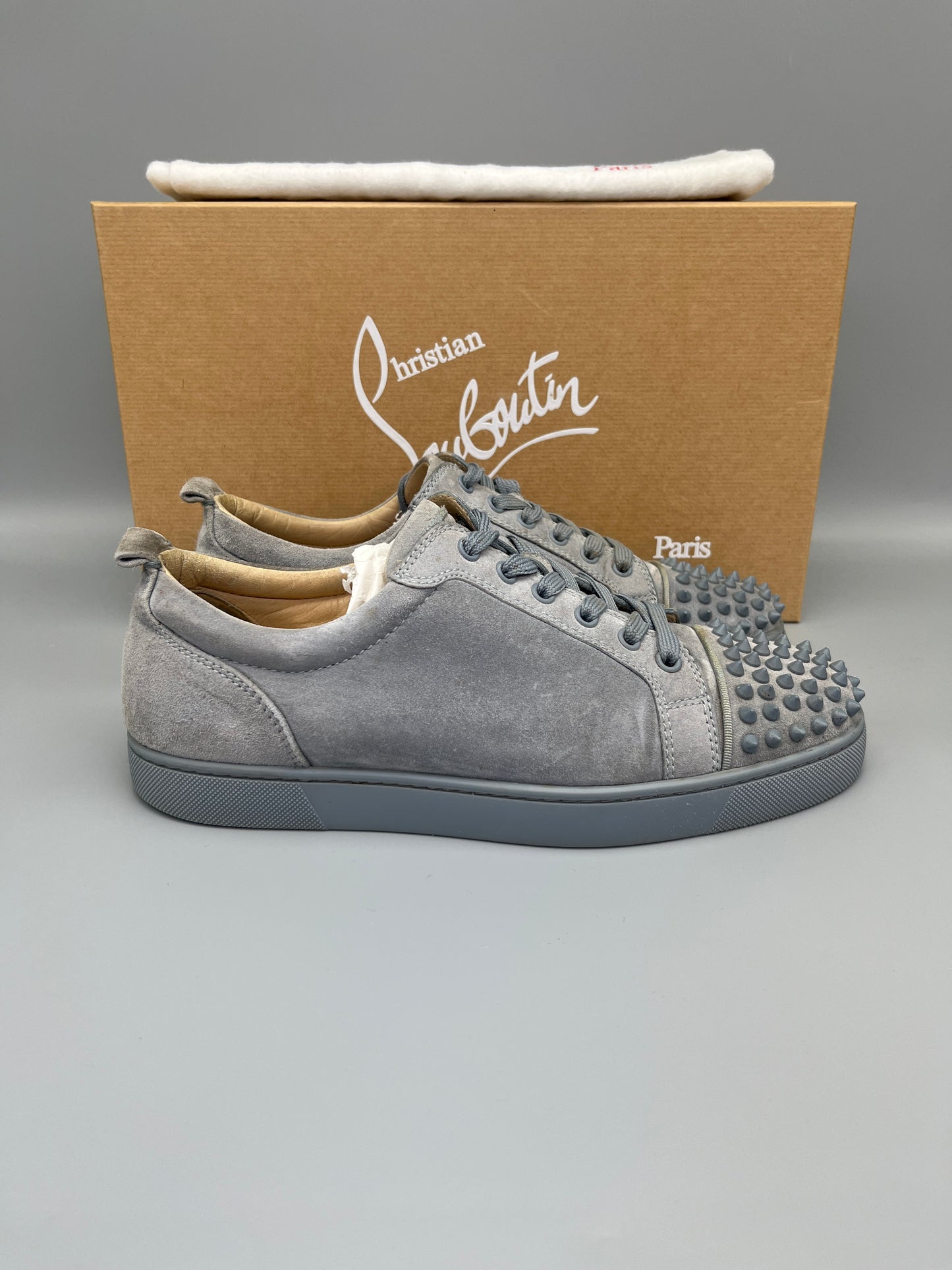 Christian Louboutin Suede Louis Junior Spikes Sneaker in Grey