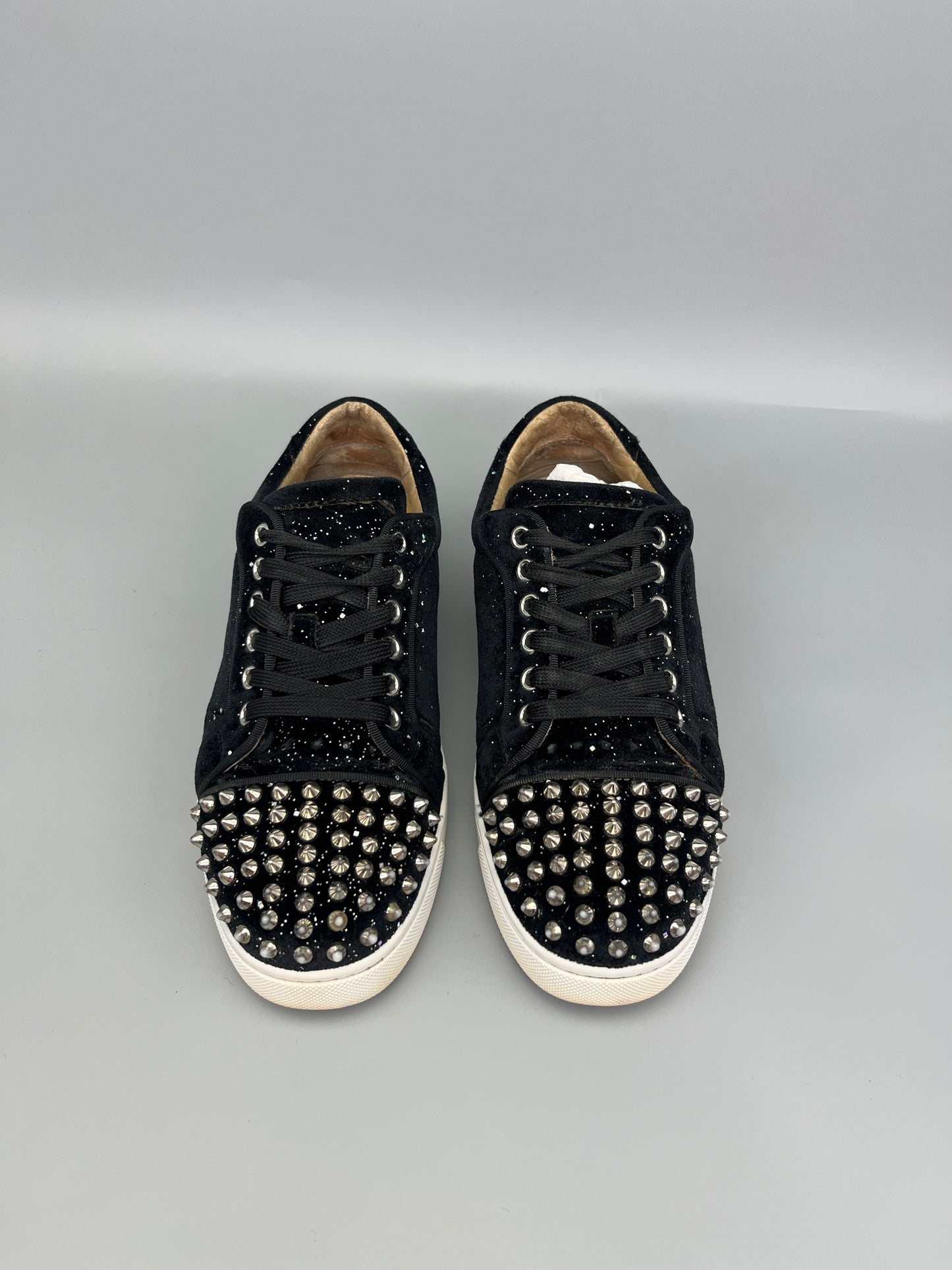Christian Louboutin Velvet Louis Junior Spikes sneaker with glitter for women