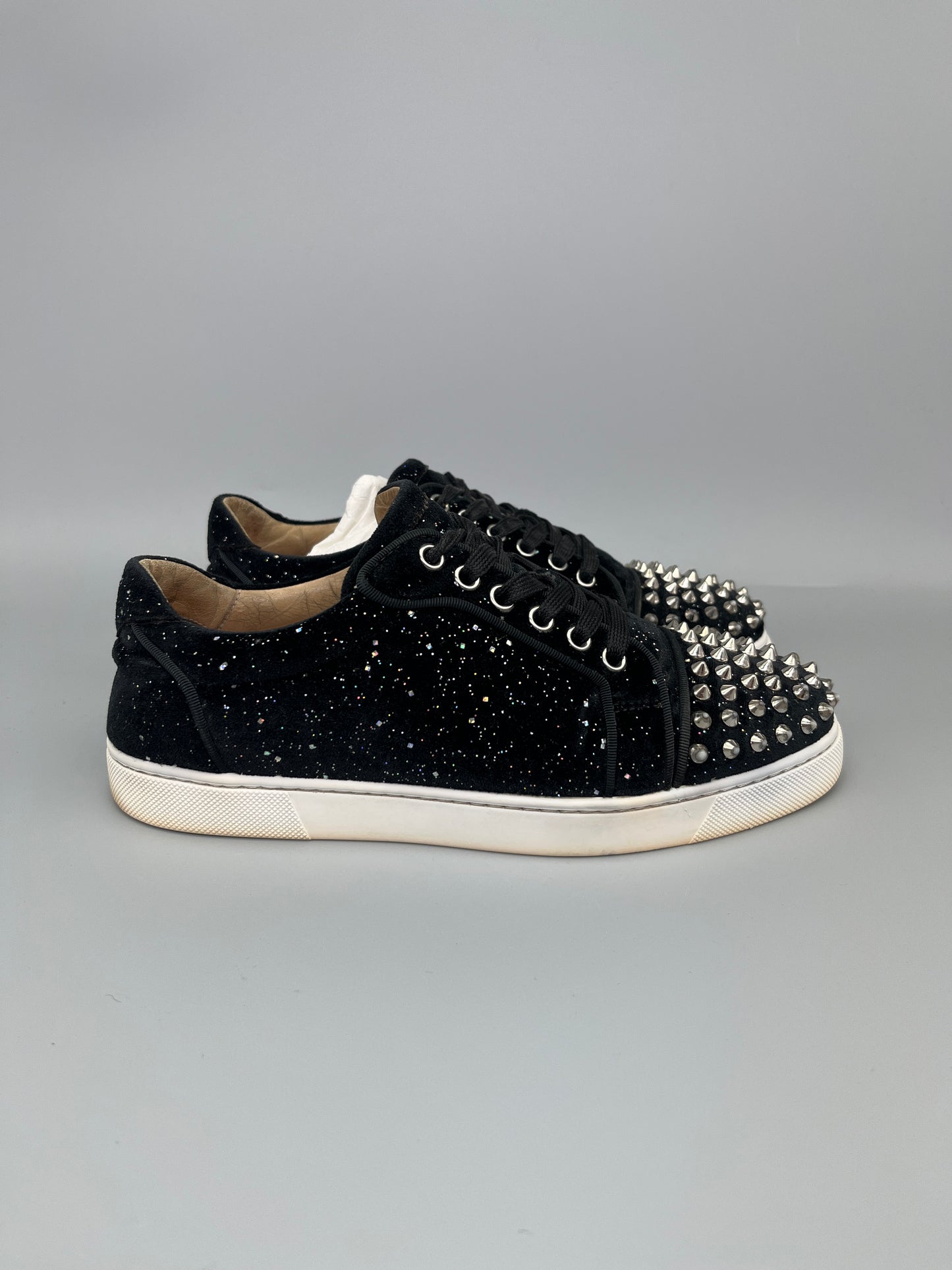 Christian Louboutin Velvet Louis Junior Spikes sneaker with glitter for women