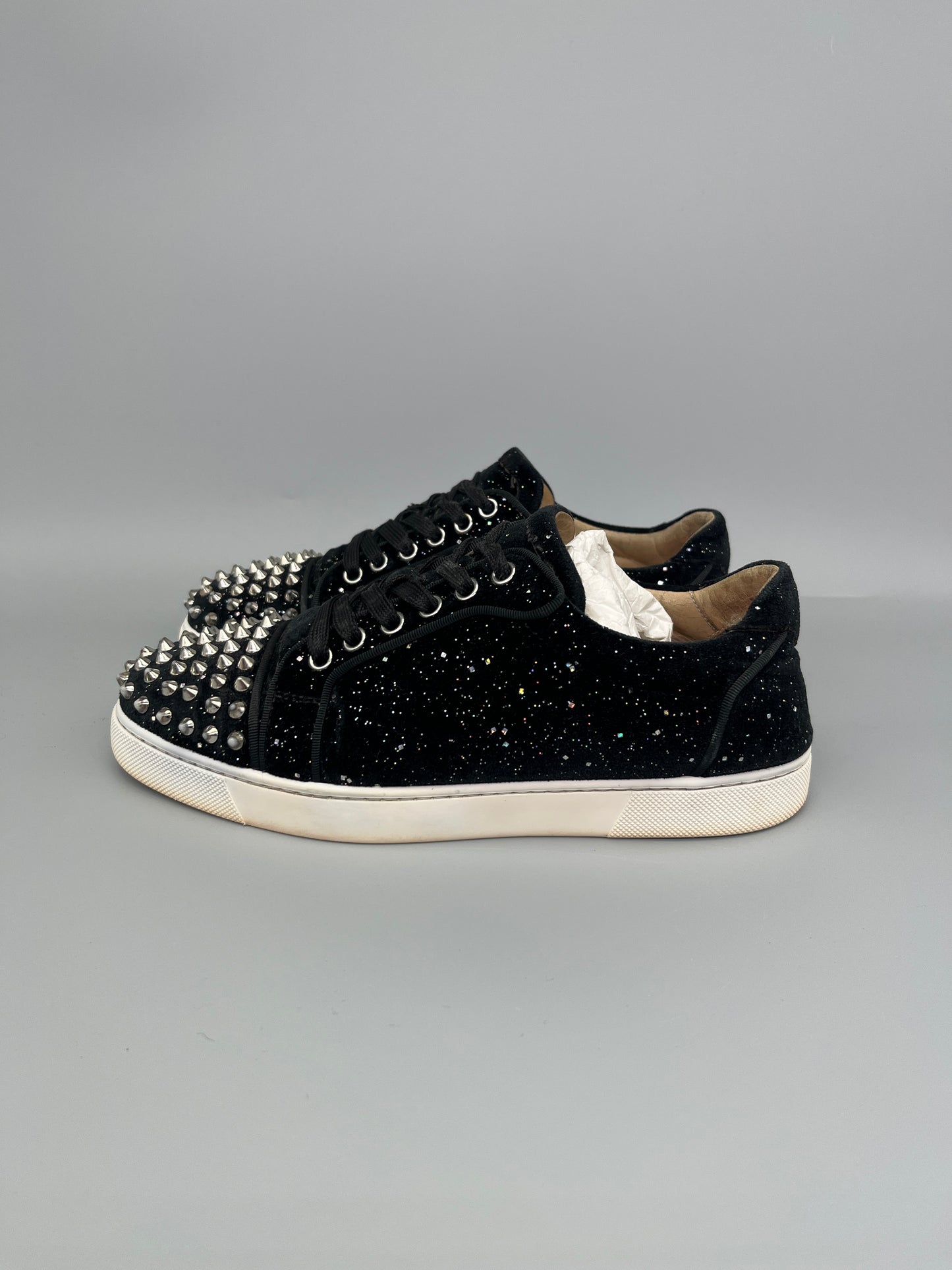 Christian Louboutin Velvet Louis Junior Spikes sneaker with glitter for women