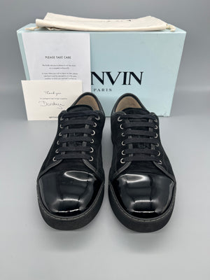 Lanvin DBB1 black patent cap toe designer sneakers front view
