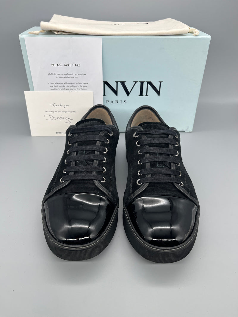 Lanvin DBB1 black patent cap toe designer sneakers front view