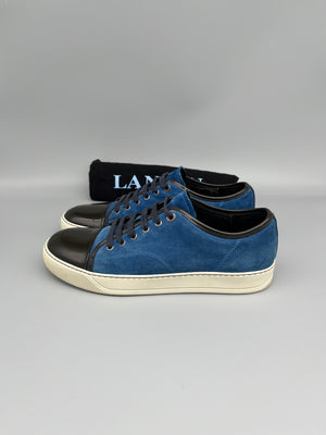 Lanvin DBB1 patent cap toe sneaker blue suede men’s designer low-top luxury shoes