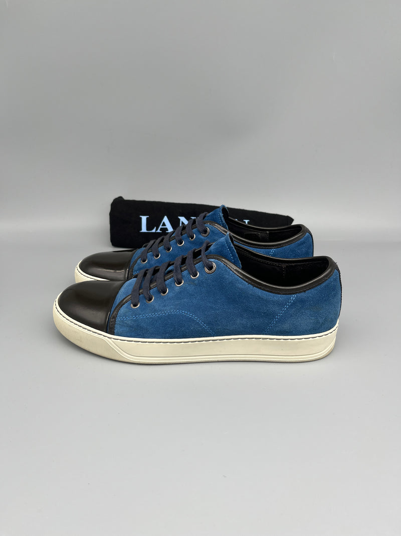 Lanvin DBB1 patent cap toe sneaker blue suede men’s designer low-top luxury shoes