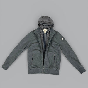 Moncler grey hooded zip-up cardigan mens designer knitwear zipped up