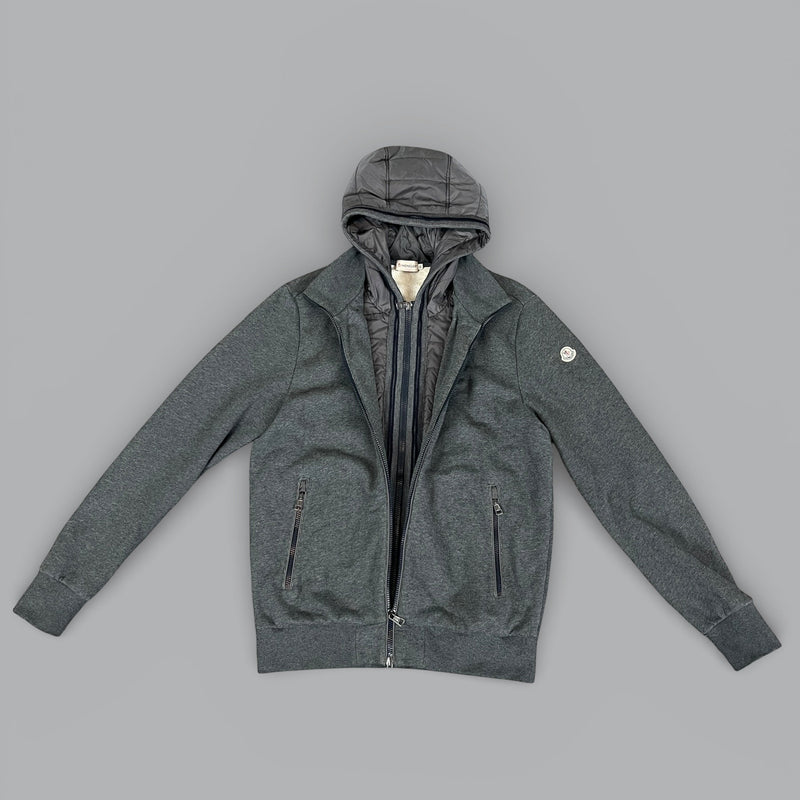 Moncler grey hooded zip-up cardigan mens designer knitwear zipped up