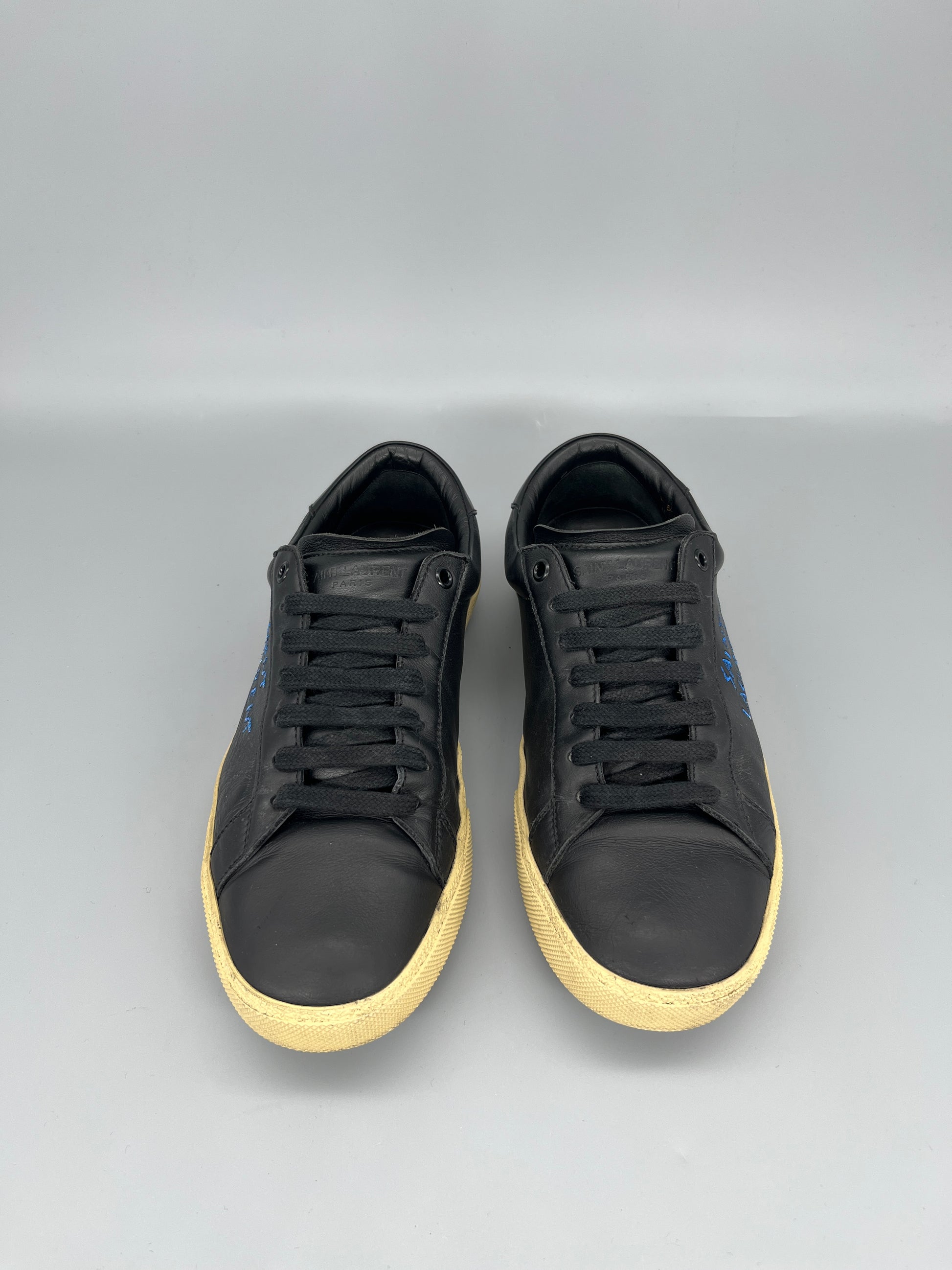 Saint Laurent SL/06 black leather designer sneakers front view