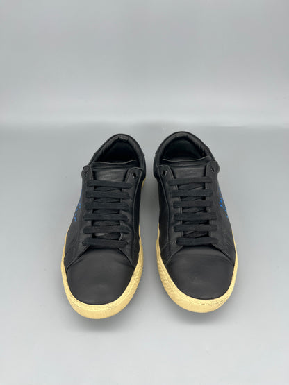 Saint Laurent SL/06 black leather designer sneakers front view