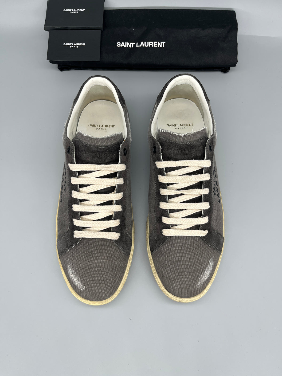 Saint Laurent SL/06 grey designer sneakers frontview