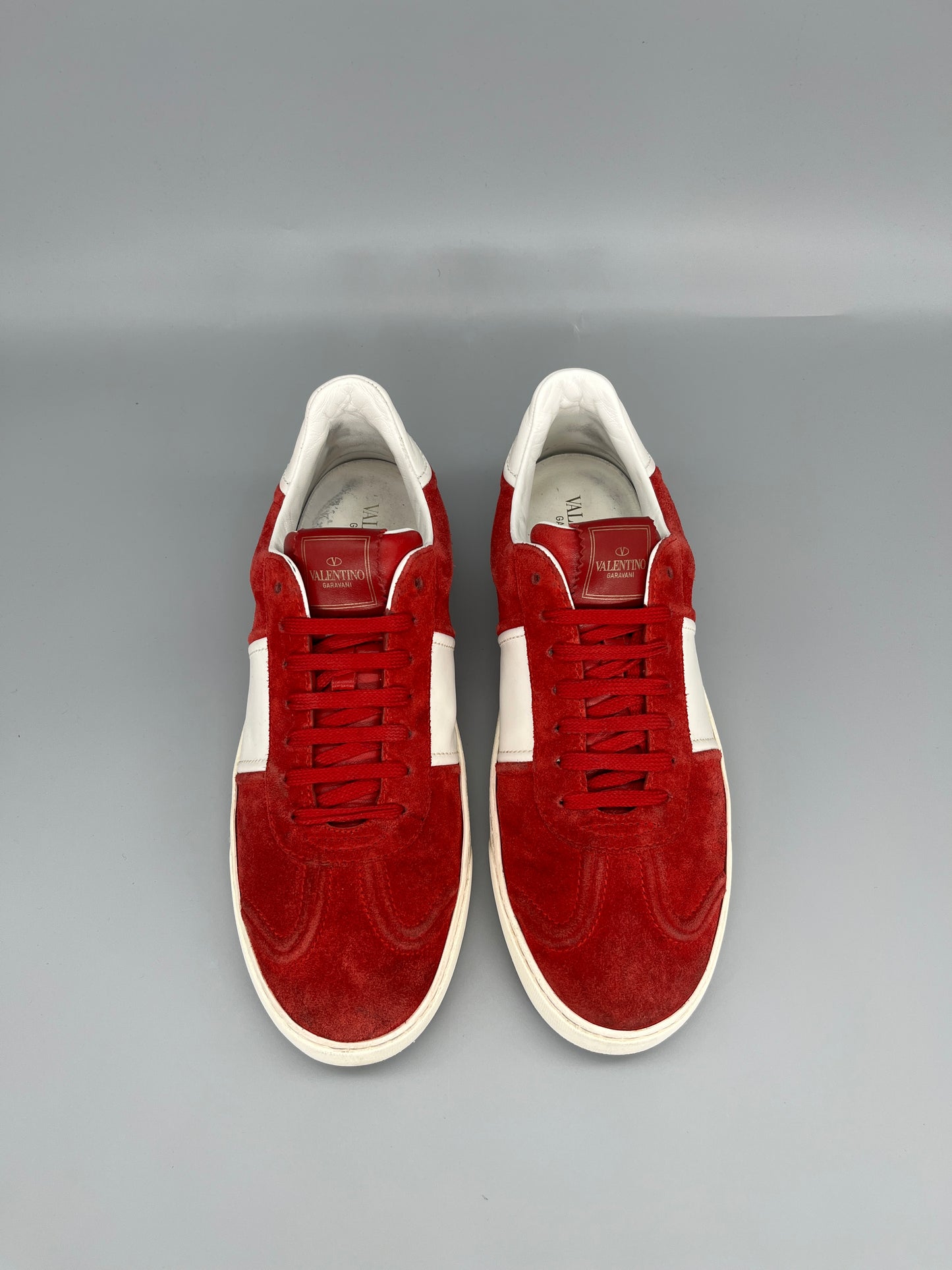 Valentino Flycrew red suede designer sneakers front view