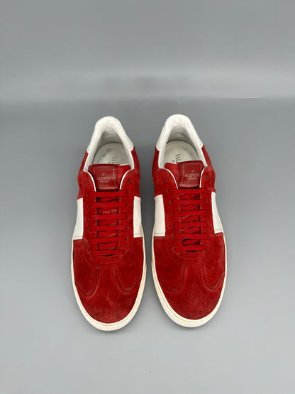 Valentino Flycrew red suede designer sneakers front view