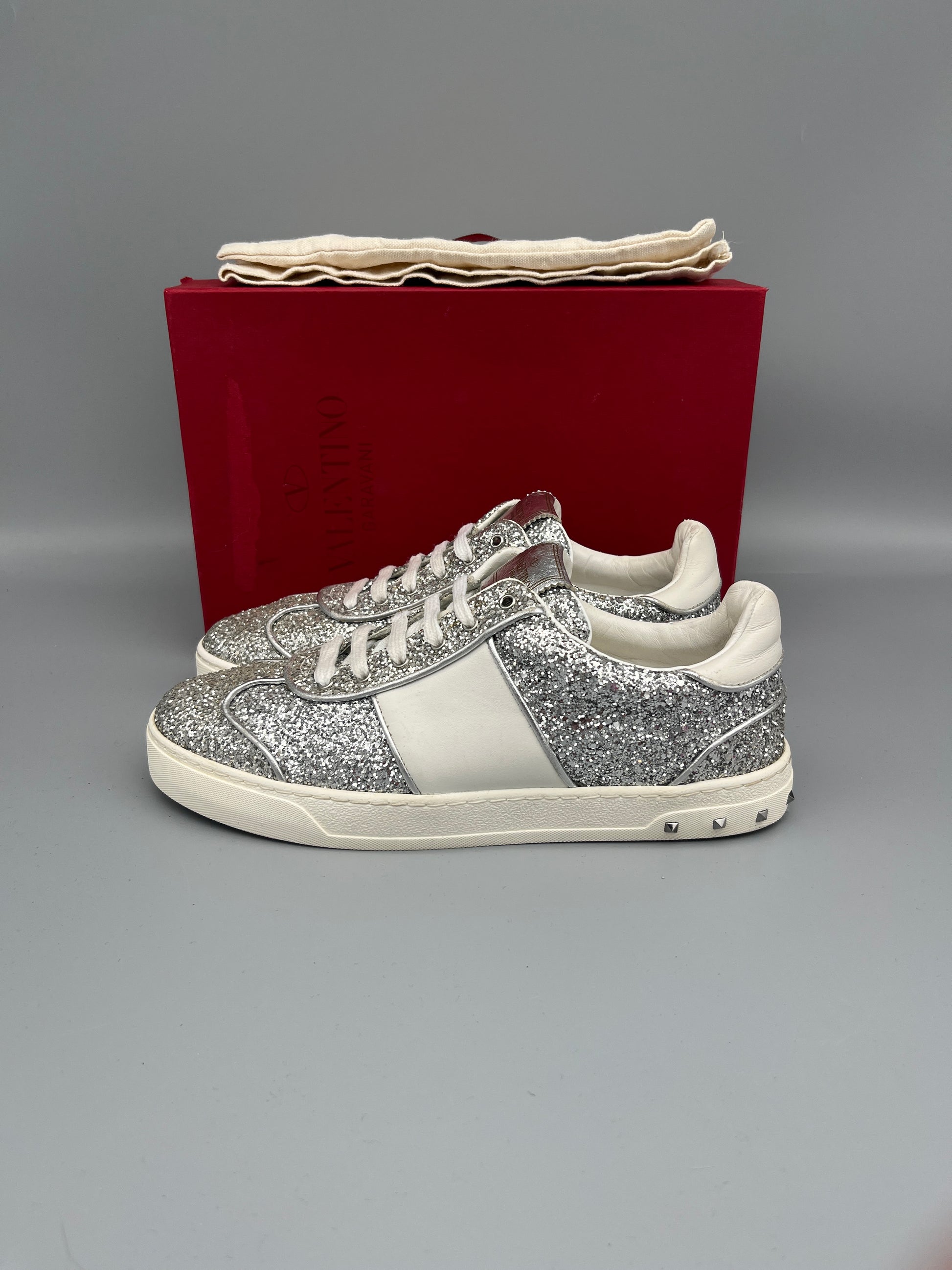 Valentino Flycrew sneaker silver glitter women’s size 40