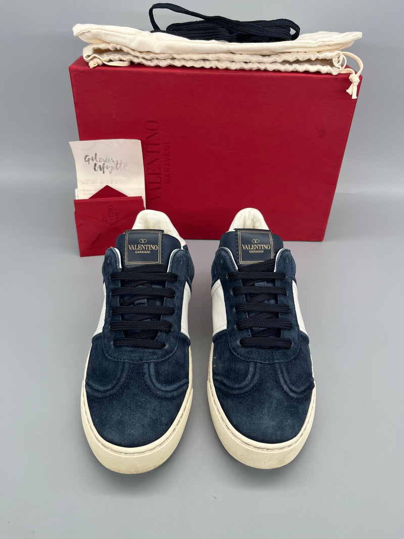 Valentino Flycrew navy suede womens designer sneakers front view