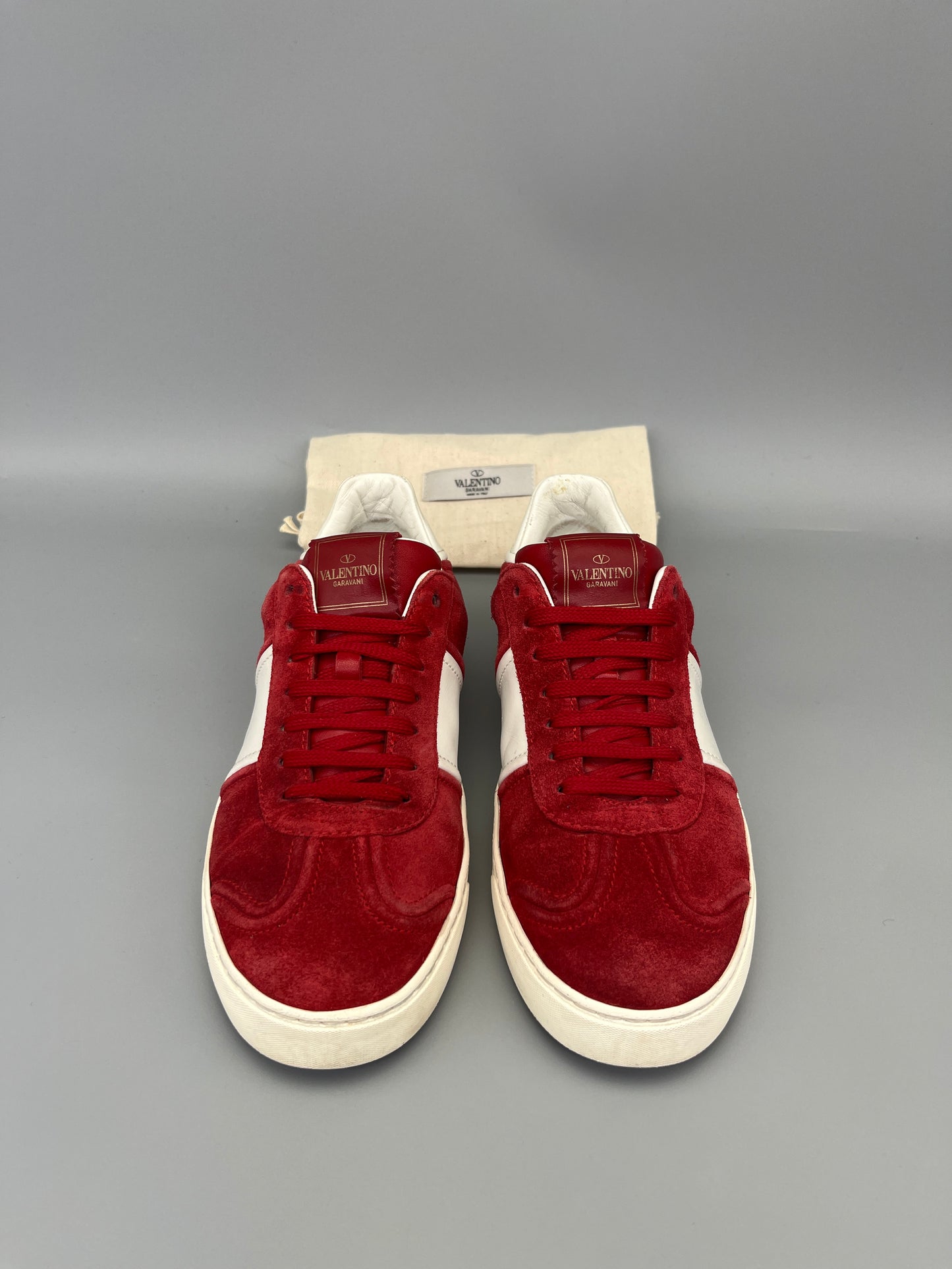 Valentino Flycrew Sneaker in red suede – Guaranteed authentic from The Grand Archive.