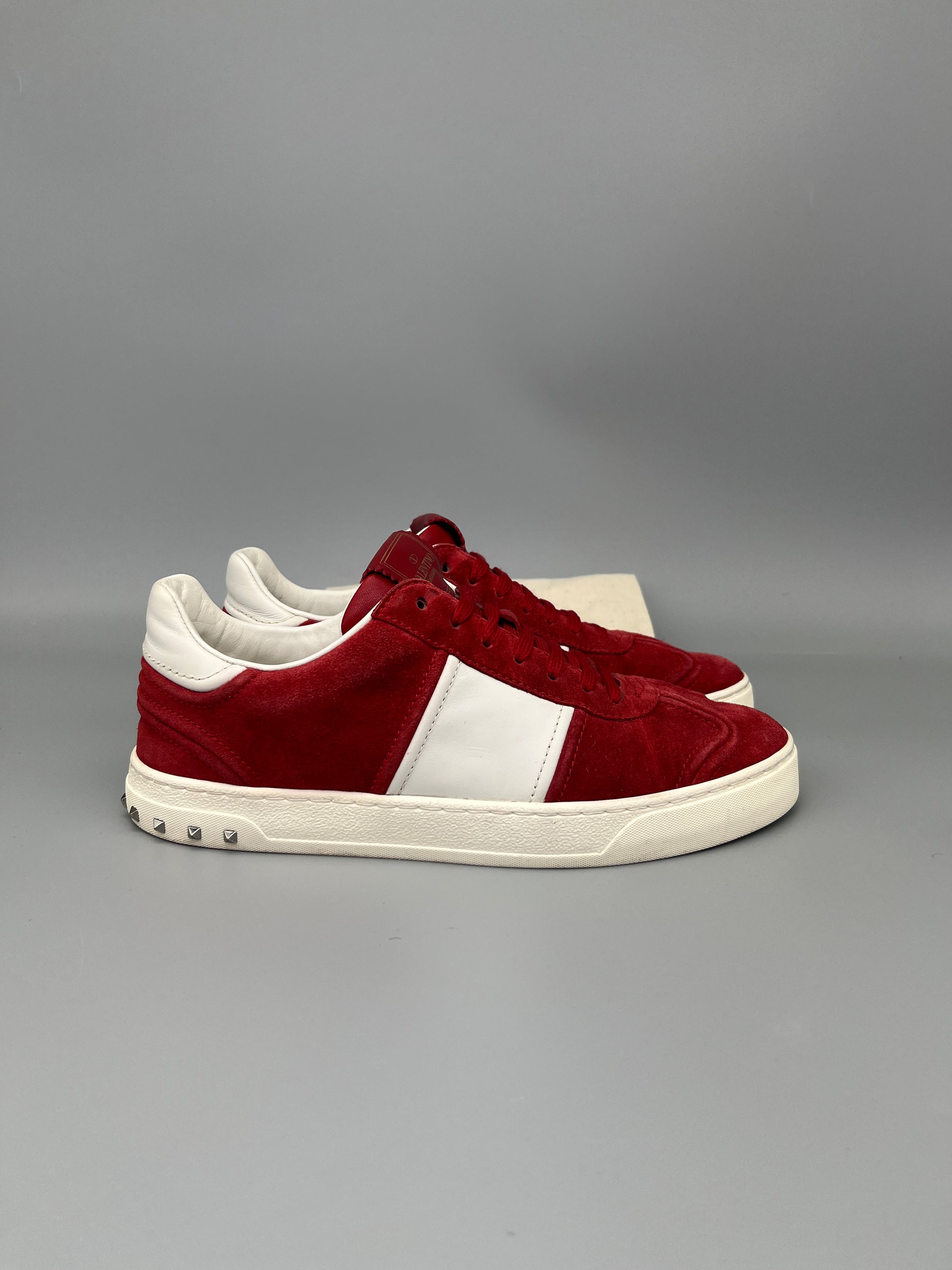Valentino Flycrew Sneaker in red suede – Guaranteed authentic from The Grand Archive.