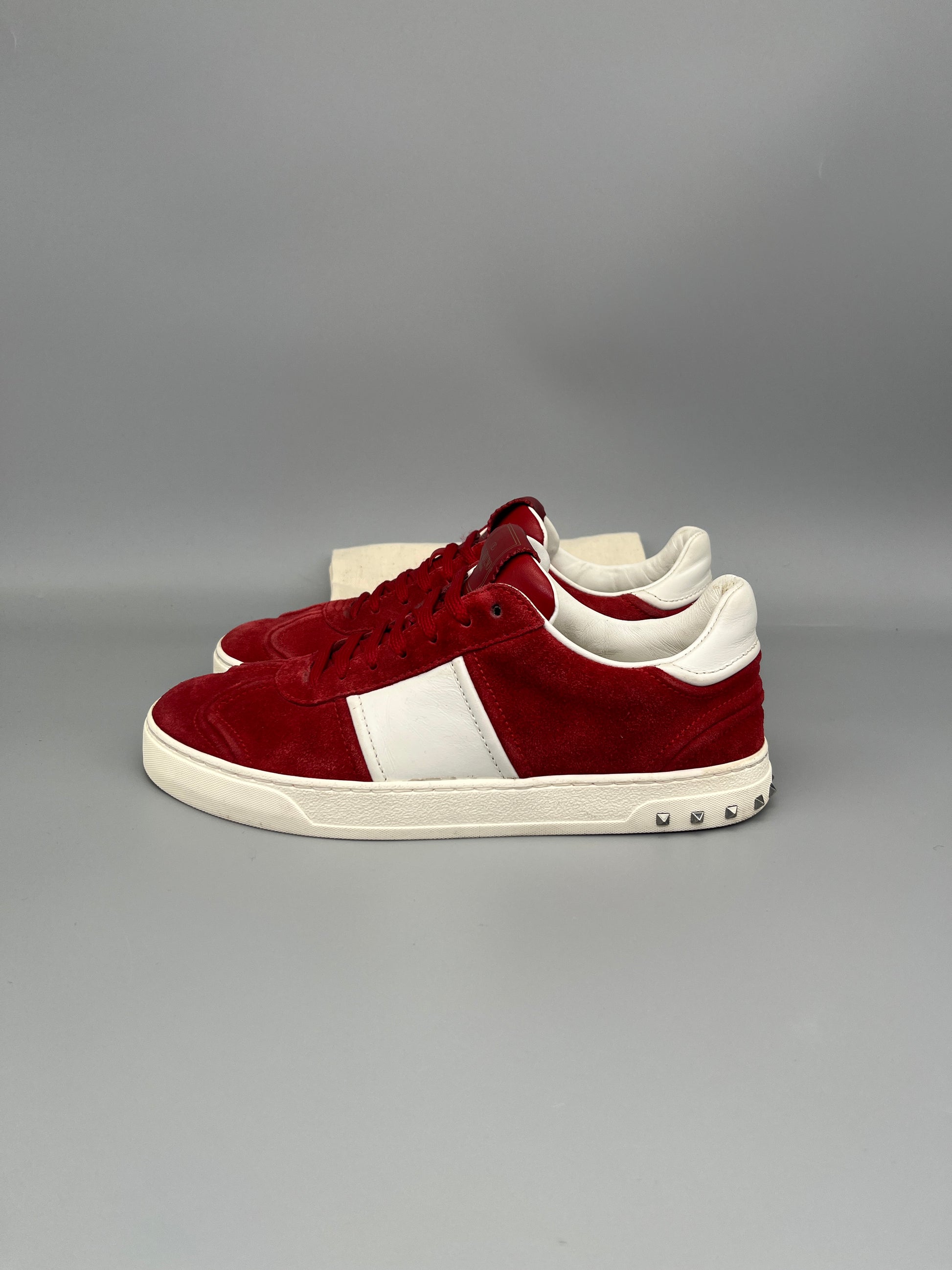 Valentino Flycrew Sneaker in red suede – Guaranteed authentic from The Grand Archive.