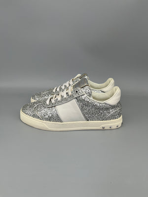 Valentino Garavani Flycrew Sneaker In Silver Glitter