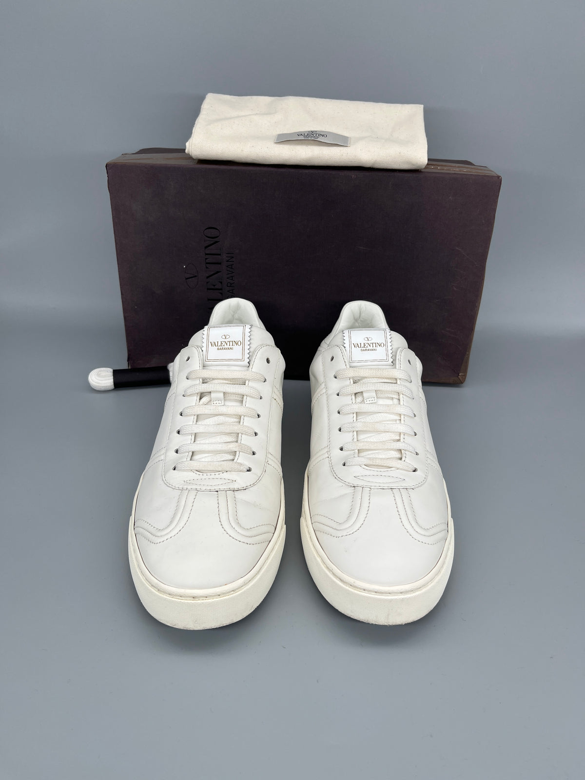 Valentino Garavani Flycrew white designer leather sneakers frontview