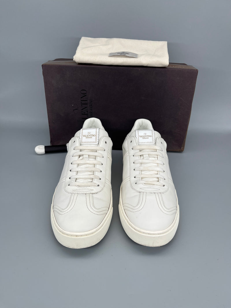 Valentino Garavani Flycrew white designer leather sneakers frontview